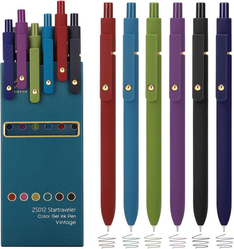 Ddaowanx Colorful Gel Pens, 0.5mm Fine Point Retractable,Multi Colored Pens for Journaling and Sketching,School Supplies,Stuffers for Teens, Gifts for Women (6Pcs-Vintage Colors) - Image 1